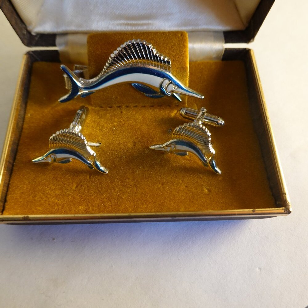 Vintage Swordfish Cufflinks & Tie Clip